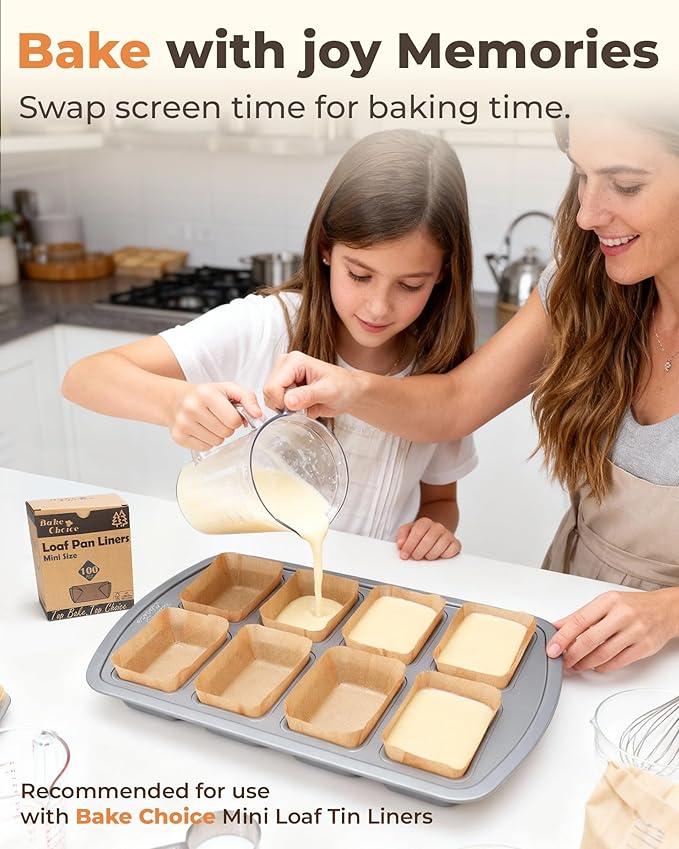 Bake Choice Mini Loaf Pan, 8-Cavity Non-Stick Carbon Steel Baking Pans Set | Baking Pan for Banana Bread, Cornbread, Cheesecake, Muffins, Pound Cake, Small Meatloaf, Bread Pan