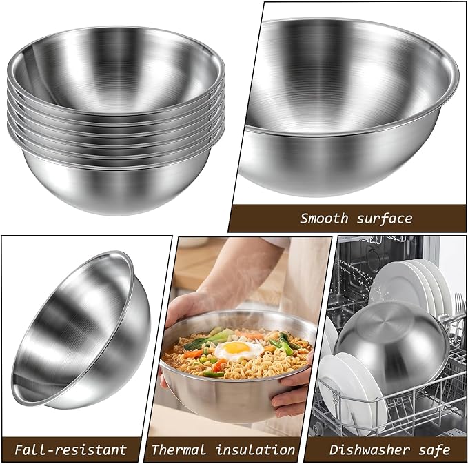 12 Pcs Stainless Steel Mixing Bowls with Graduations Metal Bowl Set Reusable Baking Food Storage Containers for Baking Cooking Salad Prep Storage Silver 9 x 3.5 Inch