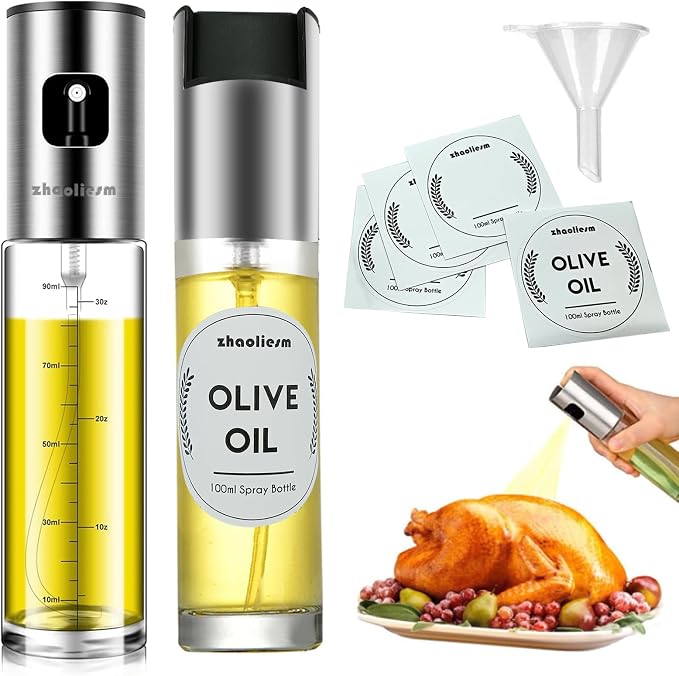 Oil Sprayer for Cooking, Olive Oil Sprayer Mister with Scale, 100ml Olive Oil Spray Bottle, Air Fryer Vegetable Vinegar Oil Portable Mini Kitchen Gadgets for Baking, Salad, Grilling, BBQ, Roasting