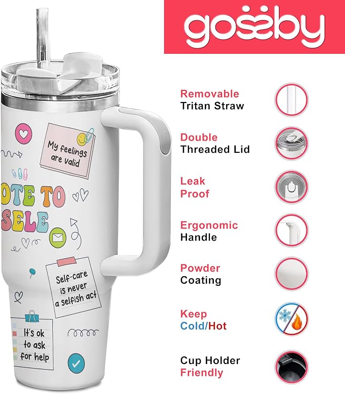 Gossby Motivational Tumbler For Women, 30oz Stainless Steel With Handle | Inspirational Gift for Her, Positive Affirmation Cup, Motivational Gift for Friends, Insulated with Straw and Lid