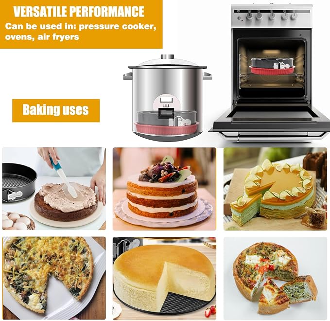 Springform Pan Set of 4 Round Cake Baking Pans with Removable Bottom Leakproof Cheesecake Springform Pan Protector 10 Inch Bakeware for Cake, Cheesecakes, Pizza (4/7/8.6 In)