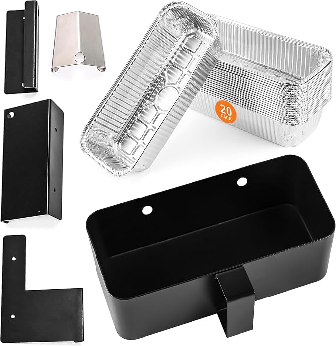 Uniflasy Grease Catcher Kit for Blackstone 17"-36" Griddles, 20 Liners | Includes coated steel grease cup, 3 hooks, grease slide and 20 disposable foil liners for easier cleanup