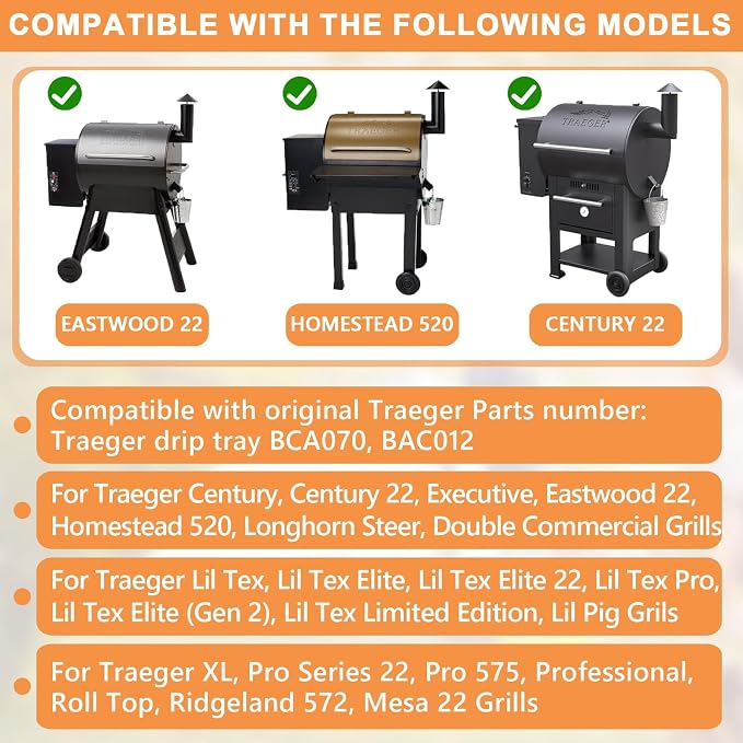 BCA070 BAC012 Upgraded Drip Tray for Traeger Pro 575 22 SER Replacement Parts, Lil Tex Elite, Lil Tex Pro, Lil' Pig Drip Pan, Lil Tex Elite 22, Eastwood 22, Executive,Homestead 520,Mesa 22 Accessories