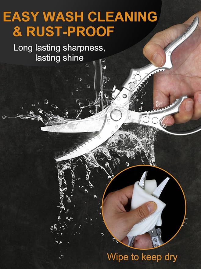 2 Pack Kitchen Shears, Heavy Duty Poultry Shears with Non-Slip Handle & Safety Lock, Spring Loaded, All Purpose Kitchen Scissors for Food, Meat Cutting, Chicken, Fish, Vegetables