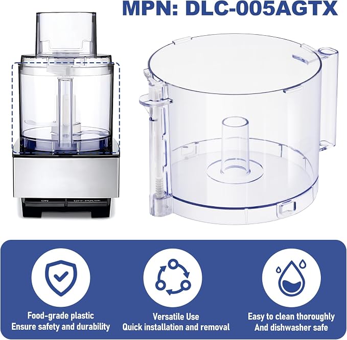 Top with 4 Locking Tabs DLC-005AGTXT1 Food Processor Work Bowl Replacement with Handle 14-Cup Compatible With Cuisinart DFP-14,Fits DFP-14NWBCT1 Work Bowl Cover