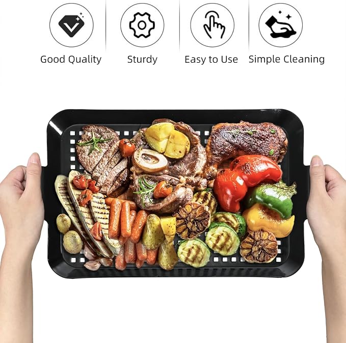 Covzoe 2 Pack Grill Pans, Nonstick Grill Topper for Outdoor Grill, BBQ Grilling Baskets with Perforated Bottom, Heavy Duty Carbon Steel Grill Grid for Cooking Camping, 16.5" x 10" and 13" x 7.4"