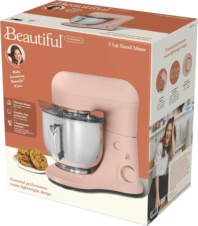 5.3 Qt Stand Mixer, 300W Electric Kitchen Mixer with 12 Speeds, Tilt Head Design, Stainless Steel Bowl, Dough Hook Whisk Beater Splash Guard (Rose)