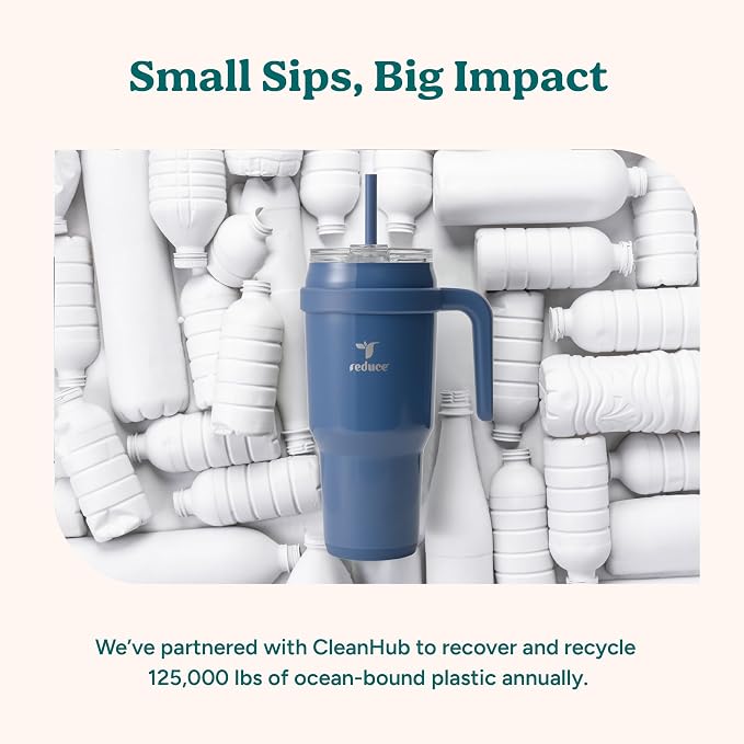 REDUCE Cold1 40 oz Tumbler with Handle - Vacuum Insulated Stainless Steel Water Bottle for Home, Office or Car, Reusable Mug with Straw or Leakproof Flip Lid, Keeps Drinks Cold All Day-Gloss Sea Glass