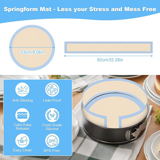 LynxLink Silicone Springform Pan Protector with Baking Mat Set for 9 inch Cheesecake Pan,Baking Pan,Cake pan - Cheesecake Water Bath Protector and Prevent Cake from Sticking to Bottom and Side
