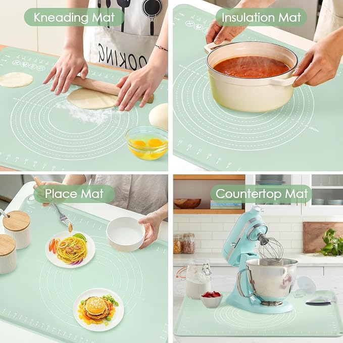 Extra Large Silicone Baking Mat for Countertops, Extra Thick 28" x 20" Non-Slip Pastry Mat with Raised Edges and Measurements, Food-Grade Dough Rolling Sheet for Kneading, Pizza, Bread,Fondant