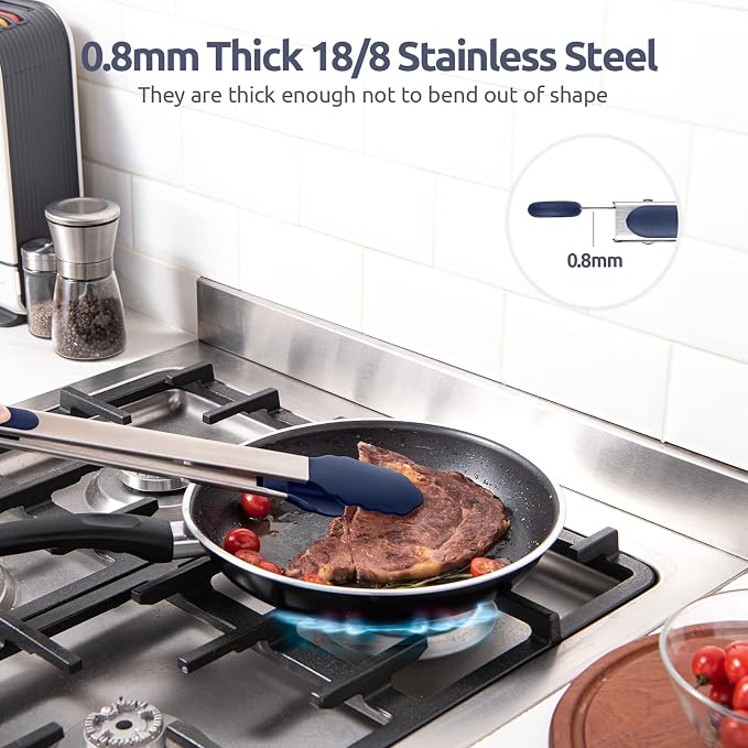 U-Taste Kitchen Tong for Cooking, 600ºF Heat-Resistant, 16in/Midnight Blue | Extra Long BBQ Tongs, Large Tong for Grilling/Grabbing, Big Thong with Nonstick Silicone Tps & 18/8 Stainless Steel Handle