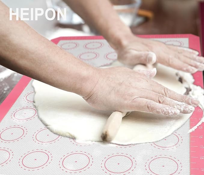 Macaron Silicone Baking Mats,22.44"Lx14.57"W,Pastry Mats Rolling Dough,Non-Stick,40 Macaron Molds,Cookie Sheet Liners,Reusable Baking Mat (2, Pink)