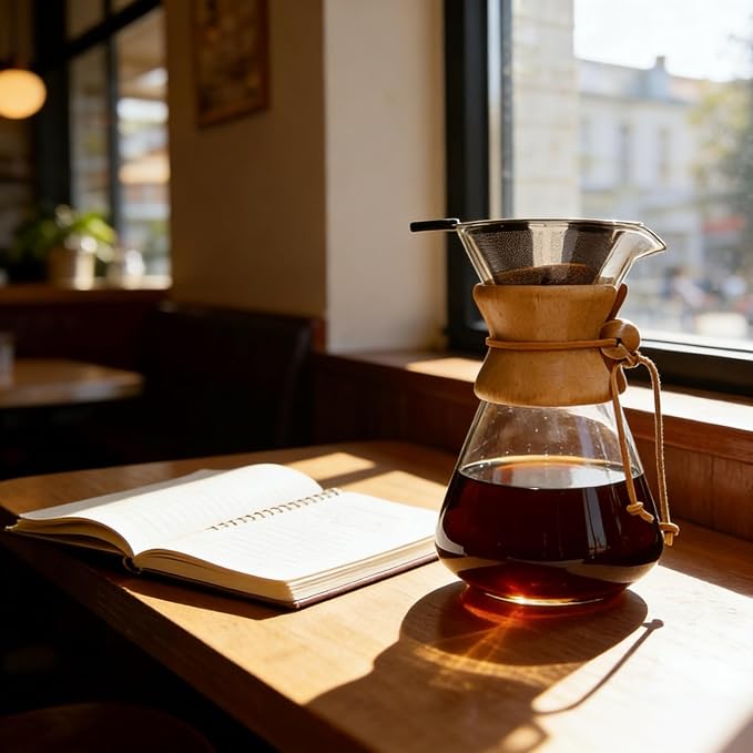 subjectthree Travel Pour Over Coffee Kit 10 Cup Carafe (34 Ounce) | Drip coffee carafe with 304 Stainless Filter, Borosilicate glass, Easy clean & use for home kitchen, office, cafe, camping