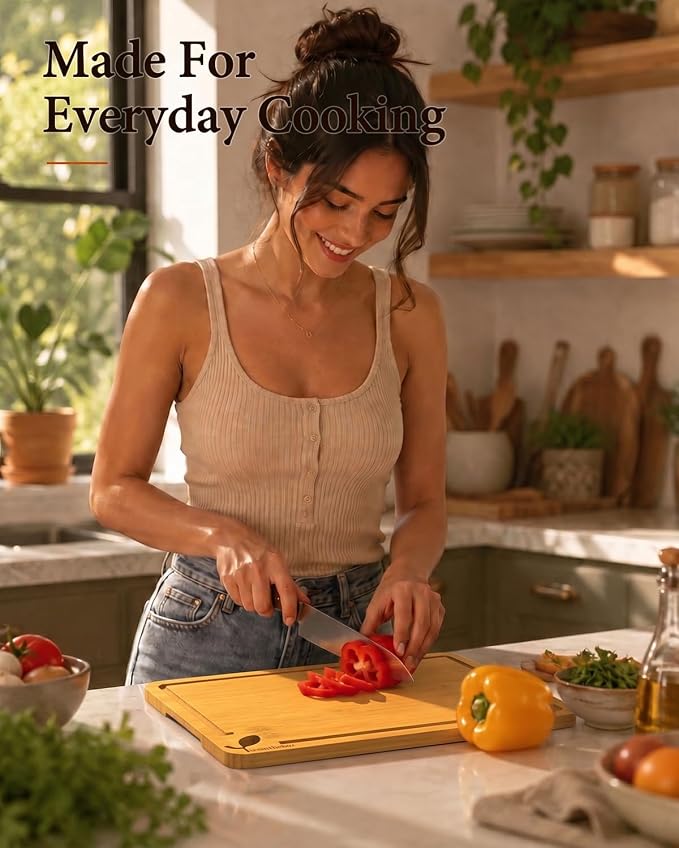 Cutting Board for Kitchen,Wooden Cutting Boards for Meal Prep,18" x 12" XL Carbonized Bamboo Cutting Board for Small Kitchen,Apartment,Meat,Vegetables,Fruit and Daily Cooking