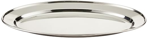 Winco 14" x 8 3/4" Oval Stainless Steel Platter | Corrosion-resistant surface, Restaurant service, Great for Entrees, Salads, Desserts and Appetizers
