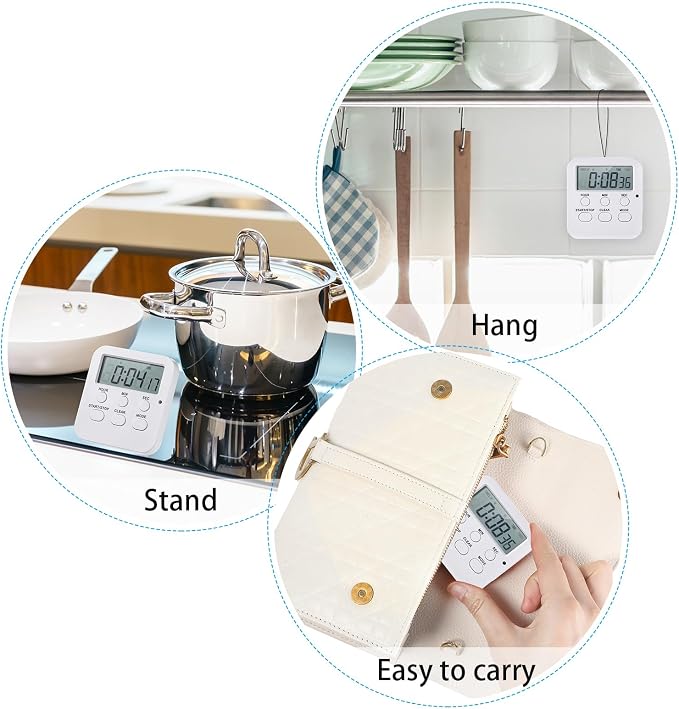 Weewooday 12 Pcs Digital Kitchen Magnetic Timer Bulk Classroom Count up Countdown Egg Timer Cute Desk Stopwatch for Back to School Teacher Kids Cooking Office(White,Cute Style)