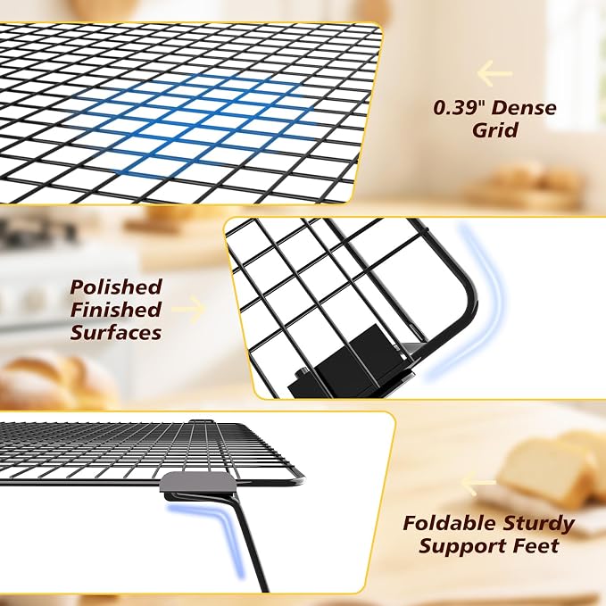 2 Tier Cookie Cooling Rack 13.4"x9.3" with 50 Pcs Baking Paper | Wire Cooling Rack with Collapsible Legs, Heavy Duty Cooling Racks for Cookie, Cake, Pizza, Grilling, Drying