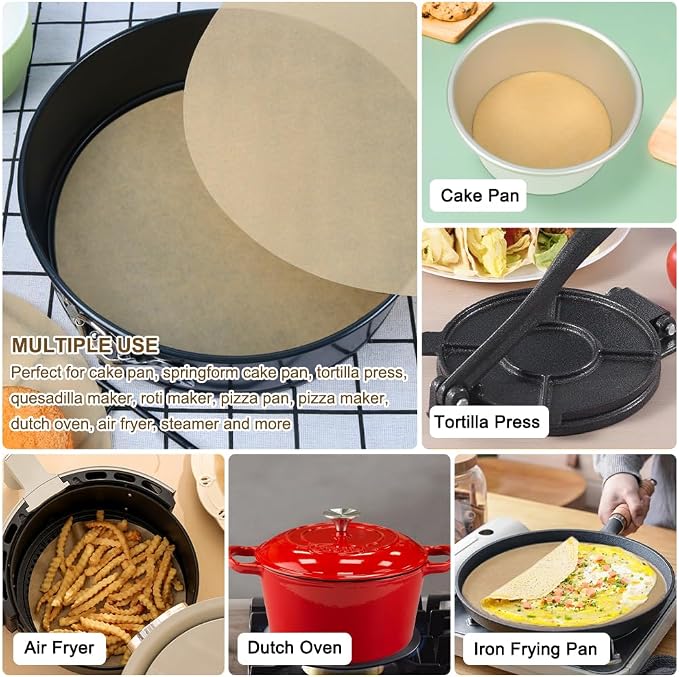BYKITCHEN Parchment Paper Rounds, Set of 200, Non Stick 8 Inch Round Parchment Paper for Baking, Pre-cut Paper Sheet for Cake Pans, Tortilla Press, Quesadilla Maker, Springform Pan and More