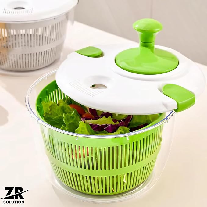 Large Salad Spinner 5 Quart, Manual Lettuce Dryer and Vegetable Washer with Easy Spin Handle, Removable Basket, Drain Bowl and Non-Slip Base for Salad, Greens, Fruits and Kitchen Prep