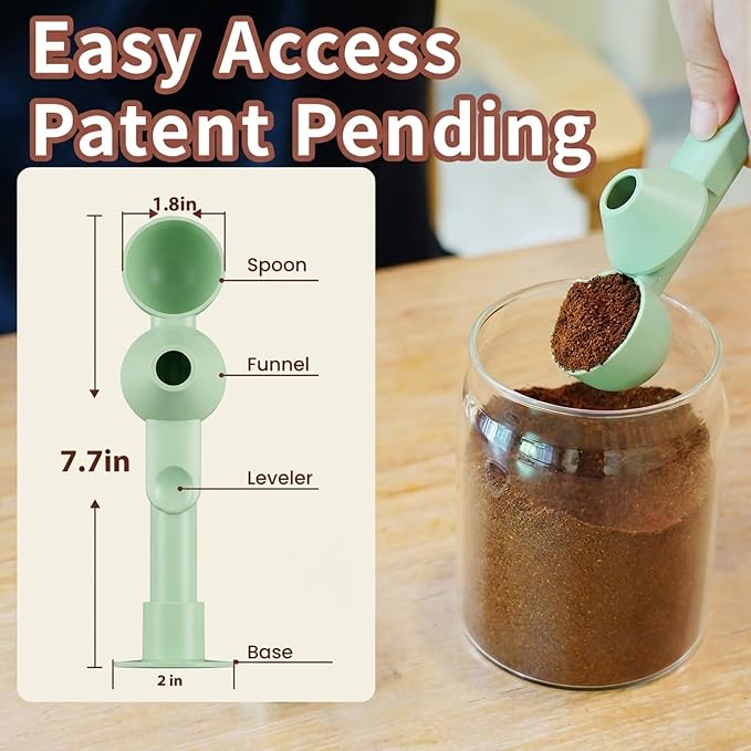 Coffee Scoop with Funnel for Ground Coffee, Protein Powder & Tea, 2 Tbsp | Mess-Free Scoop Funnel for Reusable K-Cup, Countertop Design for Home & Office, Handy Long Handle, Easy to Clean, 1-Pack