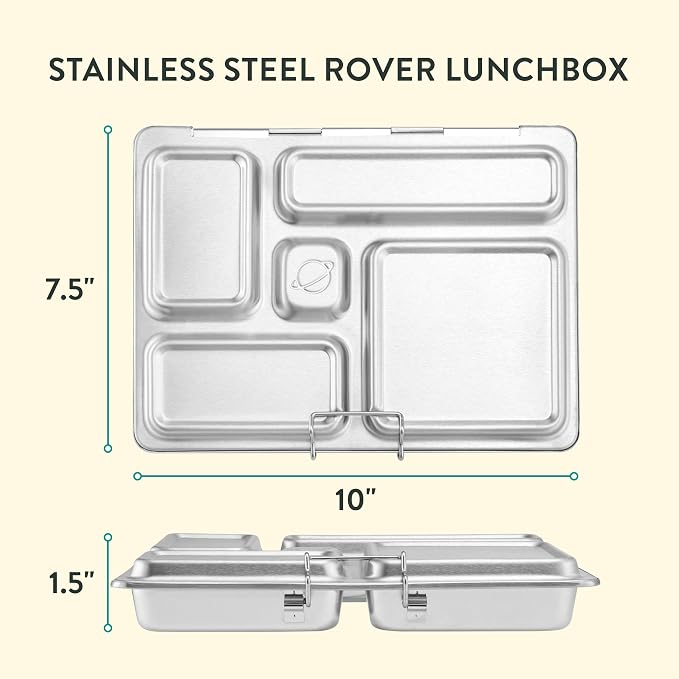 PlanetBox Rover Stainless Steel Bento Box Style Lunch Box Kit for Youth with 5 Compartments – Monster Beats Edition includes Insulated Lunch Bag, Leakproof Food Containers & Matching Magnets
