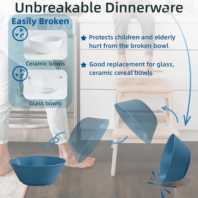 50 Oz Large Cereal Bowls, Unbreakable Wheat Straw Fiber Salad Bowl Sturdy and Stackable Salad Serving Bowls Set, BPA-Free Microwave/Dishwasher Safe, Lightweight for Oatmeal, Snacks , Oatmeal, Snacks