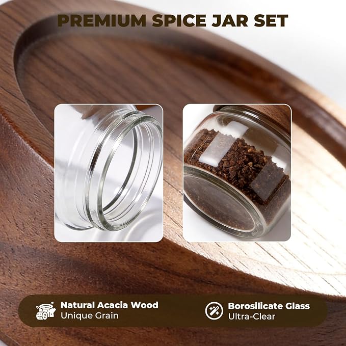 4 Pack 4 oz Glass Jars with Lids, Small Mason Jars with Airtight Acacia Wood Lid, Glass Spice Jars for Kitchen Pantry Organization, 4oz Small Jars for Spices, Nuts, Herbs & Seasoning