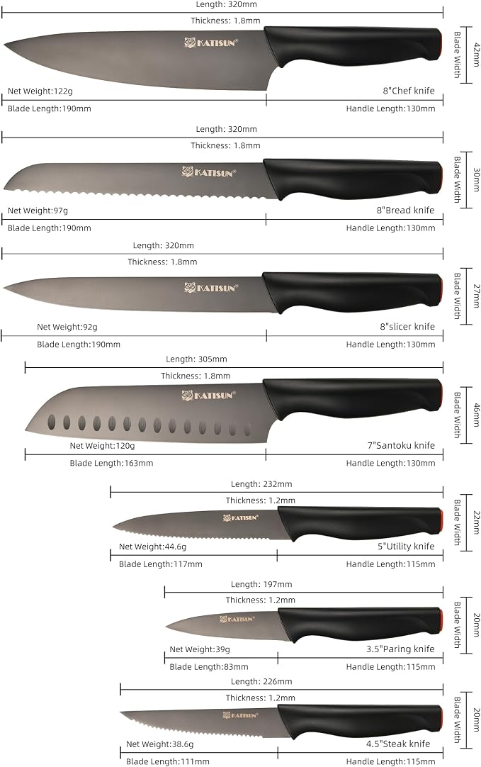 15-Piece Black Titanium German Steel Kitchen Knife Block Set | Beveled Mercerized Blades With Built-In Sharpener. Features Non-Slip Ergonomic Handles & Complete Cutlery Storage