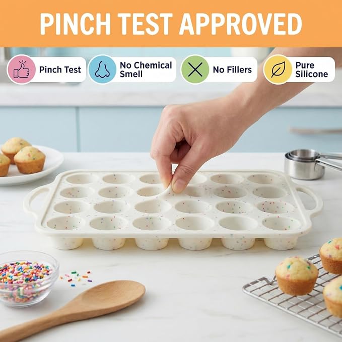 Silicone Mini Muffin Pan, 24 Cup 2 Pack with Metal Reinforced Frame | LFGB Certified BPA-Free Silicone Mini Muffin Pan for Baking with Nonstick Surface for Easy Release.