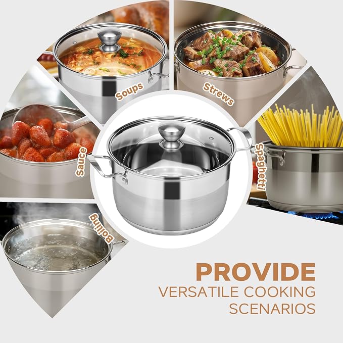 Ohtomber Stainless Steel 5 Quart Dutch Oven Stock Pot with Lid | Thick Base Cookware, Heavy Duty, Induction Ready, Ideal for Soup Pasta Stew Simmering Boiling & Canning, Deep Cooking Pot