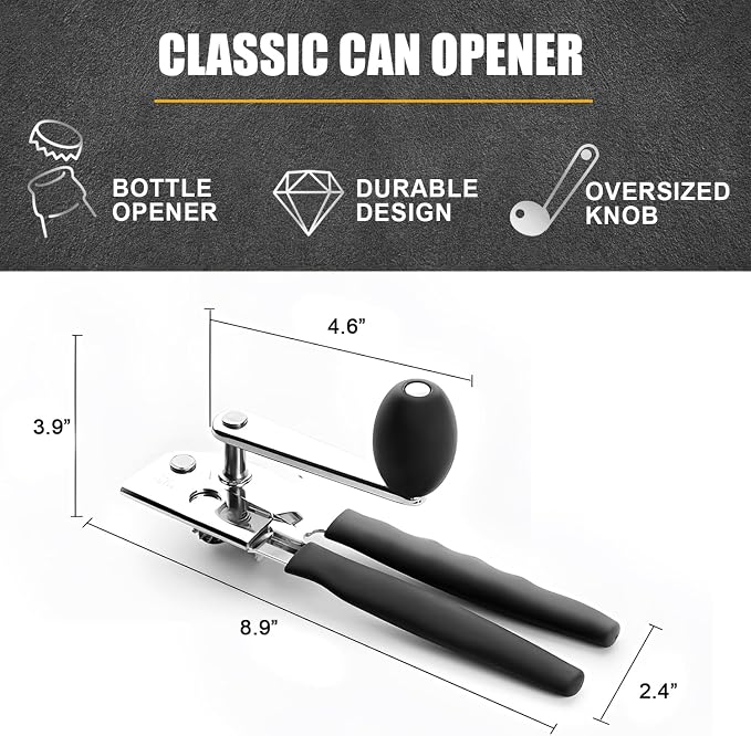 SHIKORI Commercial Can Opener,Large Handheld Can Opener | Manual Heavy Duty with Comfortable Extra-long Handles, Oversized Knob Easy for Big Cans-Magnetic