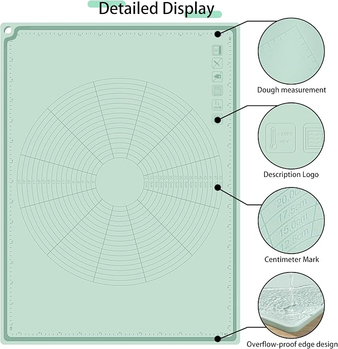 Silicone Pastry Mat 32" x 24", Extra Thick Non-stick Dough Rolling Mat | Anti-slip, Heat Reststant, Dishwasher Safe,With Cable Ties, Crem Scraper, Pastry Brush