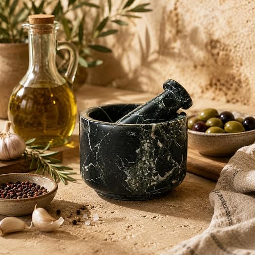Mortar and Pestle Set, Round, 4 Inch and 2.5 Inch Mini (Black Zebra, 4 Inch)