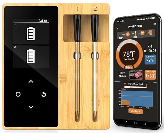 Smart Accurate Wireless Meat Thermometer - Real-Time Alerts | 2 Probes for BBQ Smoking Grilling Cooking with Long Range Bluetooth Dishwasher Clean for Indoor Outdoor Kitchen Use