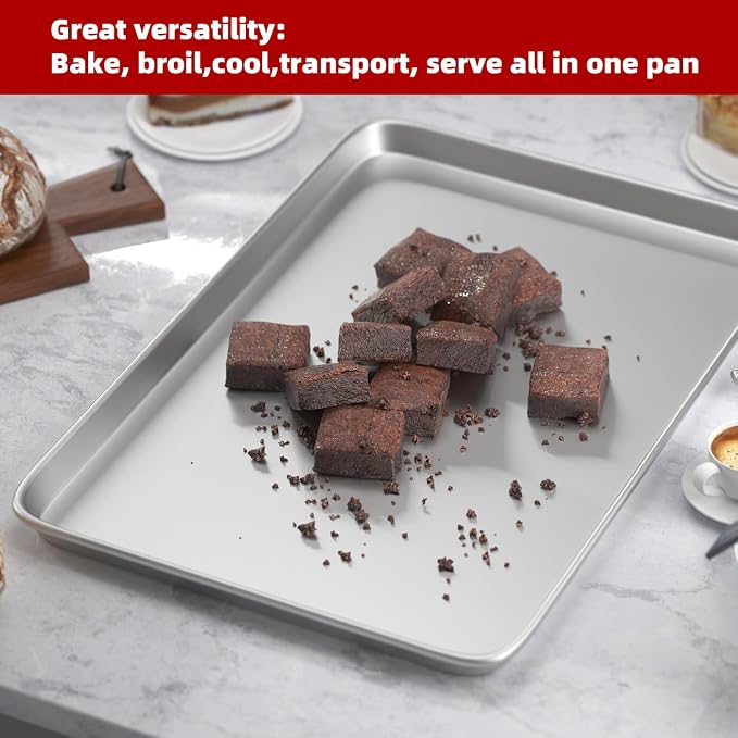 16× 24 Inch Cookie Sheet Pans Set of 3-Baking Tray Jelly Roll Pan Set Commercial Grade Aluminum Coated Statinless Steel Bun Pan for Oven,Freezer,Bakery Hotel Restaurant