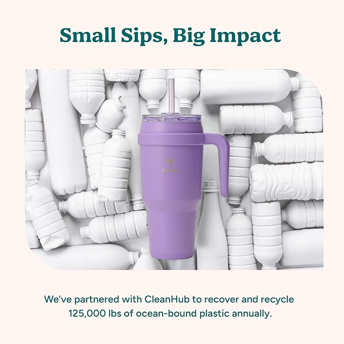 Reduce 40 oz Stainless Steel Tumbler with Handle - Dual-Wall Vacuum Insulated Travel Mug, Sweat-Proof Lid & Reusable Straw - Keeps Drinks Cold for 24 Hrs, Fits Cupholders, Dishwasher Safe-Purple Punch
