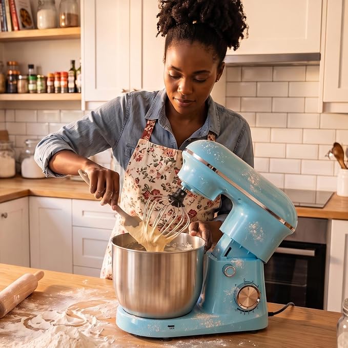 OLIXIS 6.3 Qt Stand Mixer, 10-Speed Tilt-Head Electric Mixer for Baking | Include dough hook, whisk, flat beater & splash lid. 10 speeds handle cakes, cookies & bread dough. Compact, easy-clean bowl