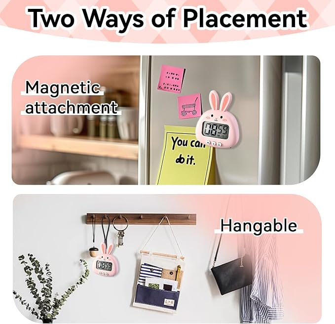 Cute Digital Desk Timer, Cute Digital Kitchen Timer Digital Magnetic Digital Cooking Timer LCD Large Screen Visual Clock Hangable Alarm Clock with Stand for Family School Office