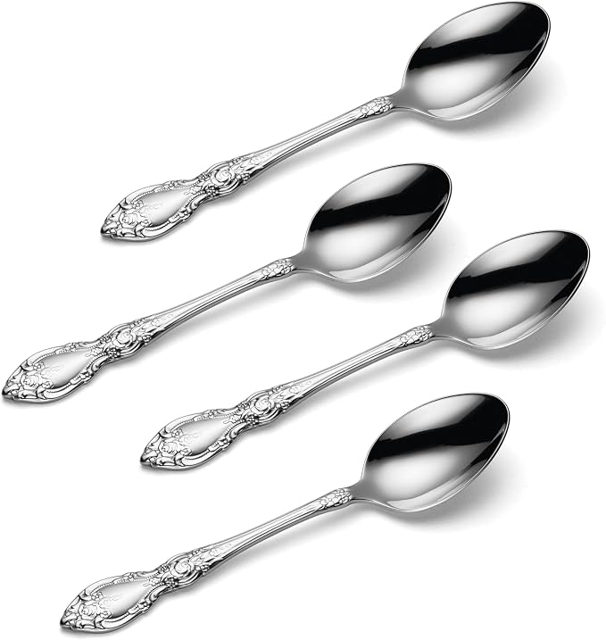 Oneida Wordsworth Teaspoons Silverware Set for 4, Flatware | mirror finish, dishwasher safe | cutlery set for kitchen and dining, utensil set, kitchen gifts for women, heavy duty