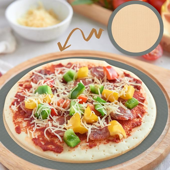 Silicone Baking Mat Set of 6, Nonstick Pastry Mat, Reusable Macaron Silicone Baking Mats & Round Pizza Mat, Cookie Baking Supplies for Macaroons, Pizza