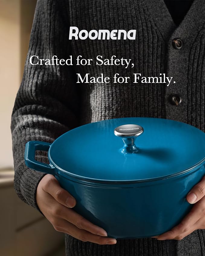 Dutch Oven Pot, 6QT Enameled Cast Iron Dutch Oven with Lid, Dual Handle, Dutch Pot for Sourdough Bread Baking, Braising & Roasting, 500℉ Oven Safe, All Cooktops Compatible, Marine