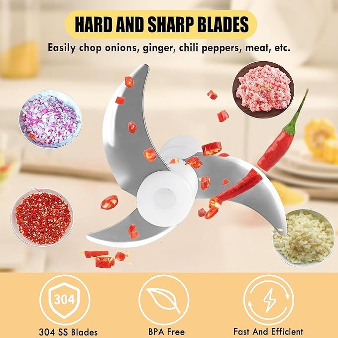 Electric Hand Mixer with Whisk, Handheld Electric Whisk, Hand Blender Set for Mini Food Processor, Rechargeable Cordless Handheld Mixer, Small Food Chopper for Dicing, Mincing, and Puree, 4-Speed,10Oz