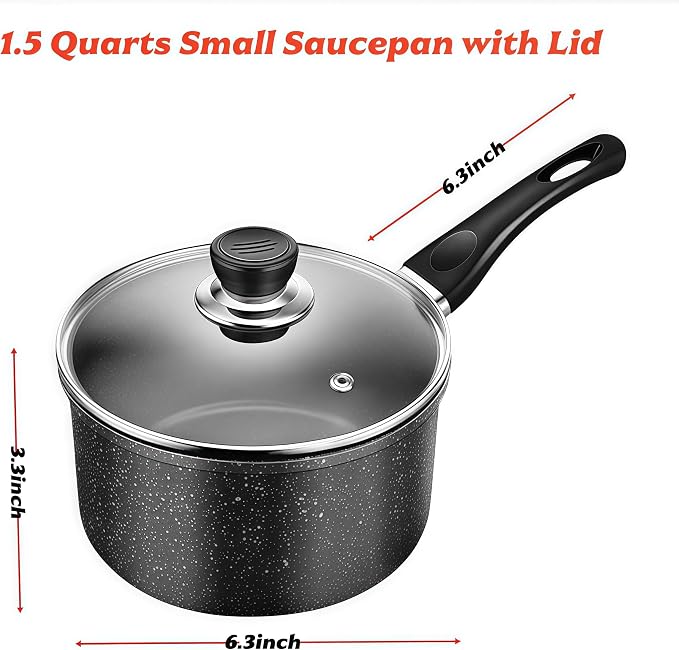 1.5 Quart Saucepan with Lid Nonstick Small Sauce Pan Pot for Cooking
