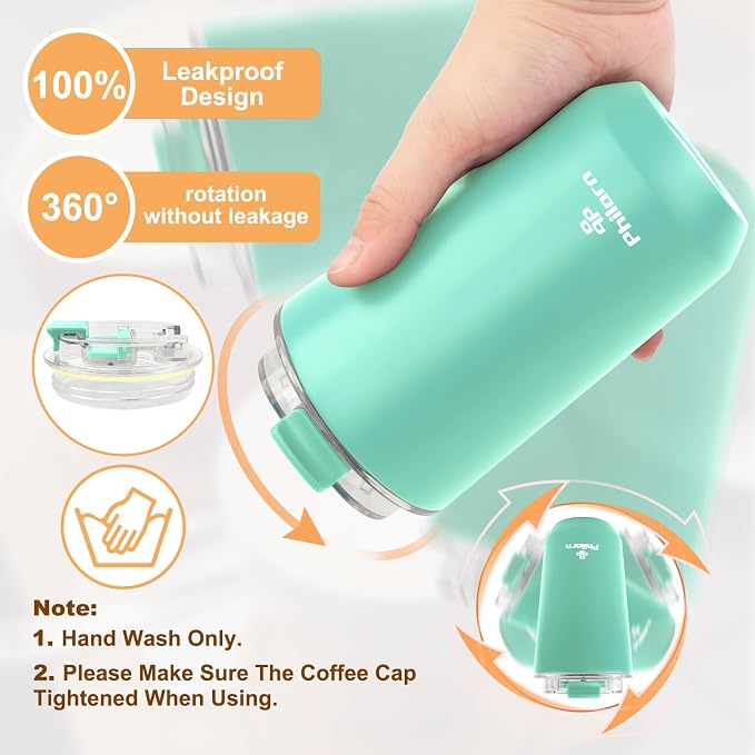 PHILORN Coffee Mug 12 OZ Tumbler, Green Travel Coffee Mug with Lid | Coffee Thermos for Hot & Cold Drinks, Insulated Stainless Steel Travel Coffee Cup with Double Wall