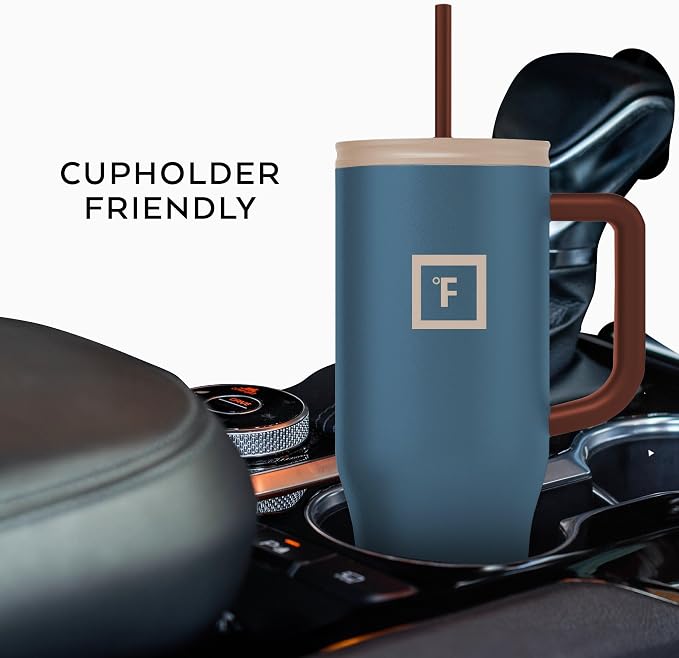 IRON °FLASK 40 oz Co-Pilot Insulated Travel Mug | Insulated Travel Mug with Straw & Flip Cap Lids - Cup Holder Fit, Leakproof, BPA Free, Protective Boot (Desert Oasis)