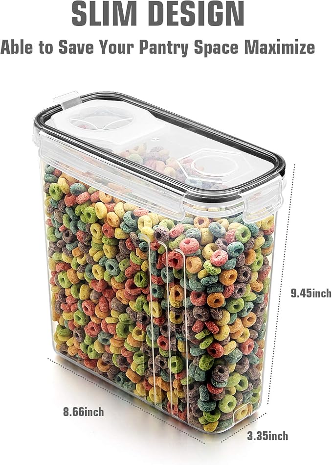 Wildone Cereal Storage Containers Set, Large BPA Free Plastic Airtight Food Storage Containers 4L for Flour, Sugar, 6 Piece Set Cereal Dispensers with 20 Labels & Marker, Black