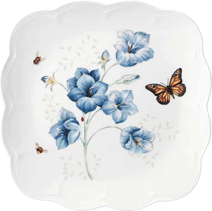 Lenox Butterfly Meadow Square Porcelain 18-Piece Dinnerware Set for 6 | ceramic, dishwasher safe, microwave safe | plates and bowls sets for kitchen and dining, dish set, dishes