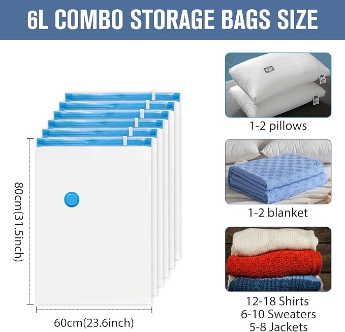 BoxLegend Vacuum Storage Bags with Hand Pump 6 Large 23.6’’x31.5’’ Thickened Vacuum Seal Bags for Clothing Coat Bedding Quilt Blanket Pillow Comforters