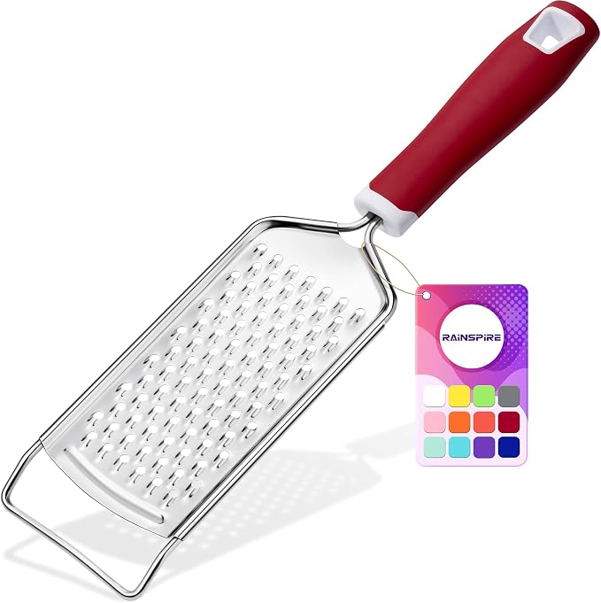 Professional Cheese Graters for Kitchen Stainless Steel Handheld, Metal Lemon Zester Grater With Handle For Cheese, Chocolate, Spices, Kitchen Gadgets Tools, Soft Grip Handle (Red)