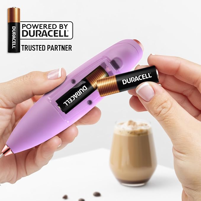 Zulay Kitchen Powerful Milk Frother Wand With Duracell Batteries - Ultra Fast Handheld Drink Mixer - Electric Whisk Foam Maker for Coffee, Lattes, Cappuccino & Matcha - Triple Whisk - Regal Lavender